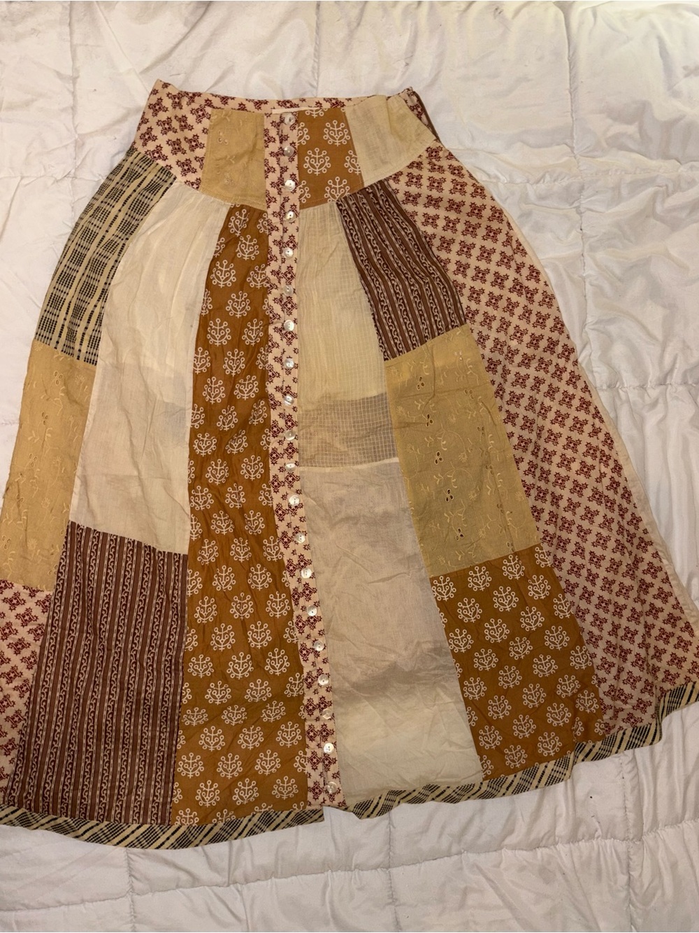 Urban Outfitters Mustard, Cream, Tan Patchwork A-Line Skirt